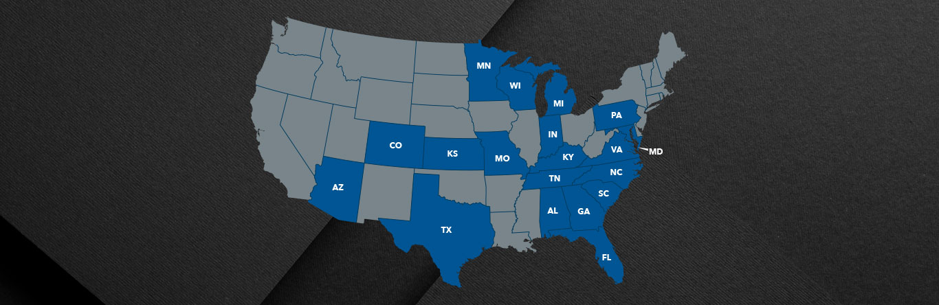 Map showing the states where REALtech operates